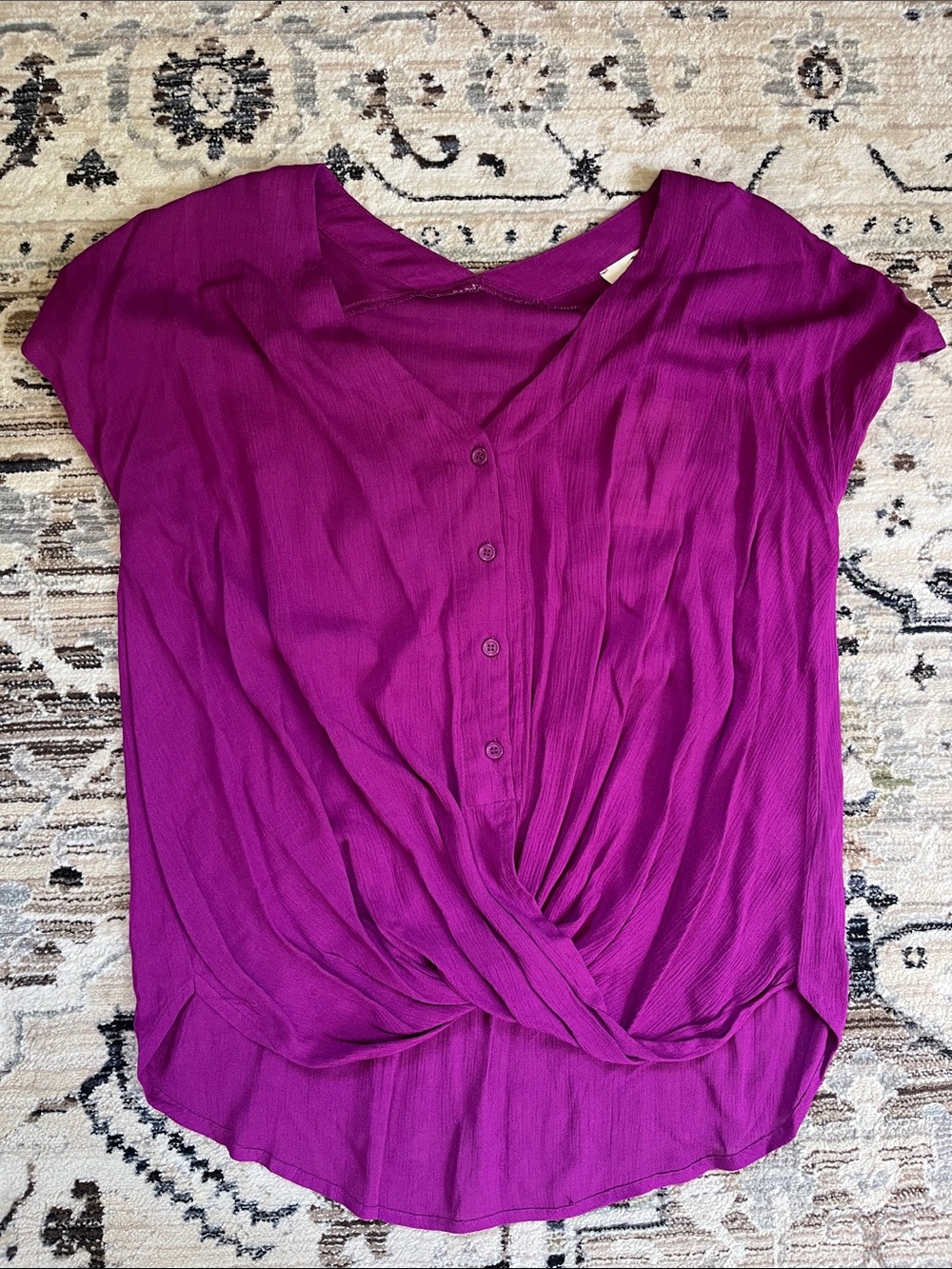 entro Twist-Front Button Blouse in Magenta